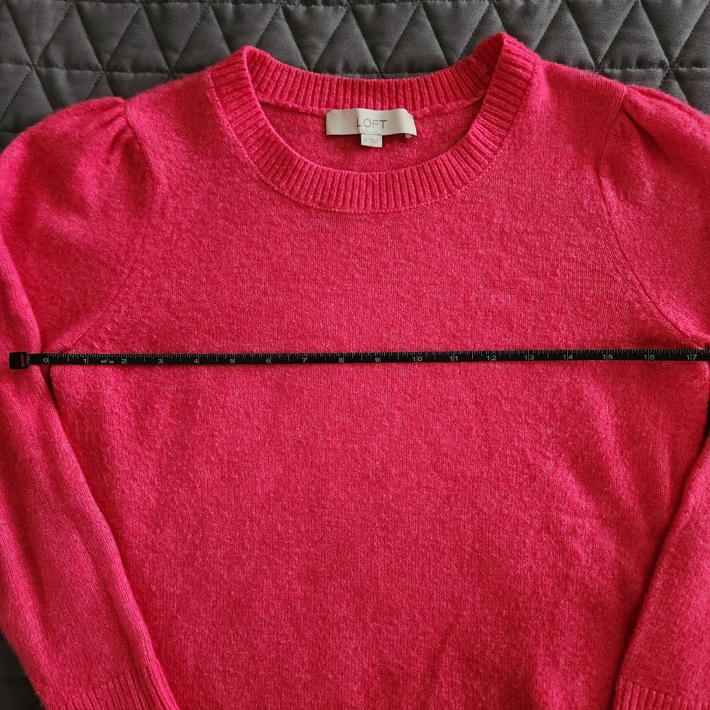 LOFT Crew Neck Puff Shoulder Sweater- Hot Pink- Size Medium - Picture 6 of 6